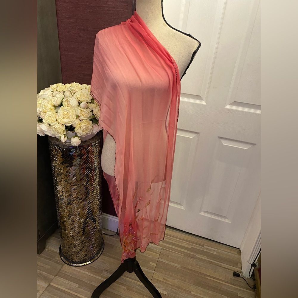 100% silk hand painted scarf/wrap, beaded